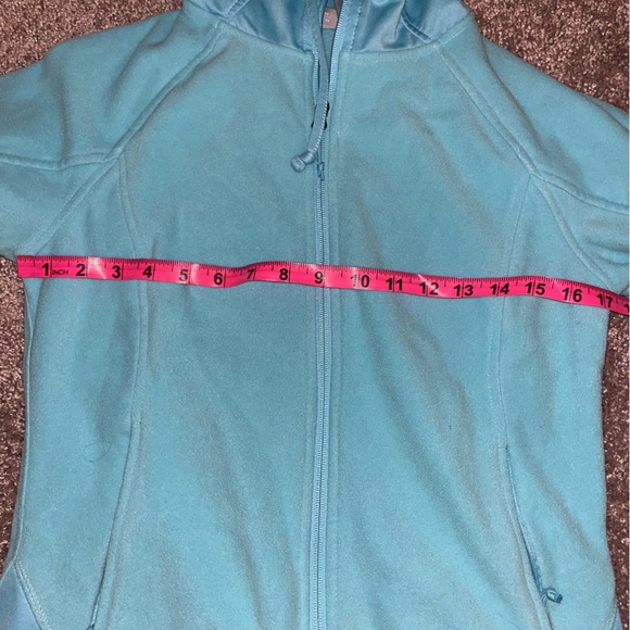 Light teal blue Columbia Fleece Zip Jacket with hood. Sz Small - Picture 3 of 3
